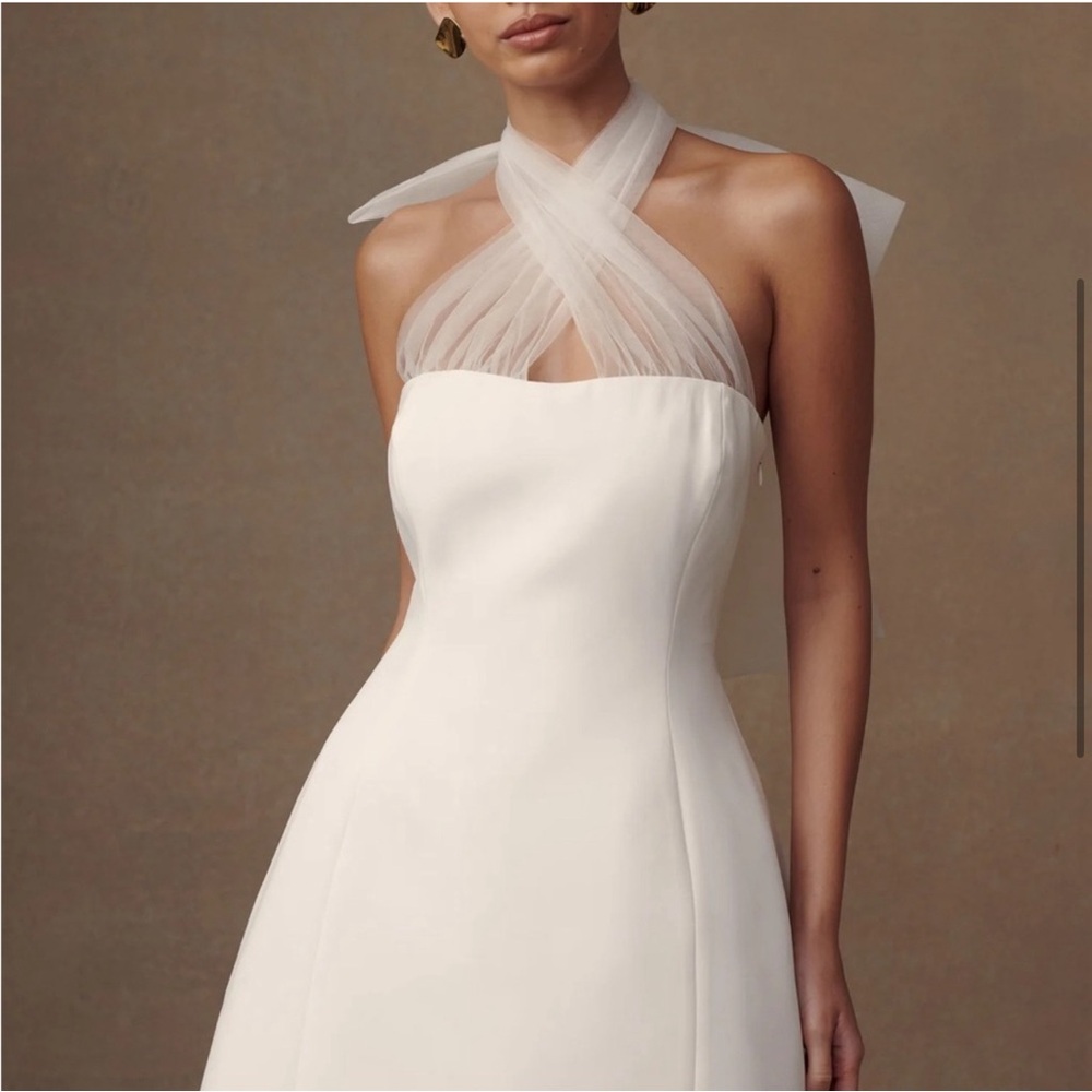 Meshki Maryam Tulle Bow White Bridal Mini Dress - Size Small